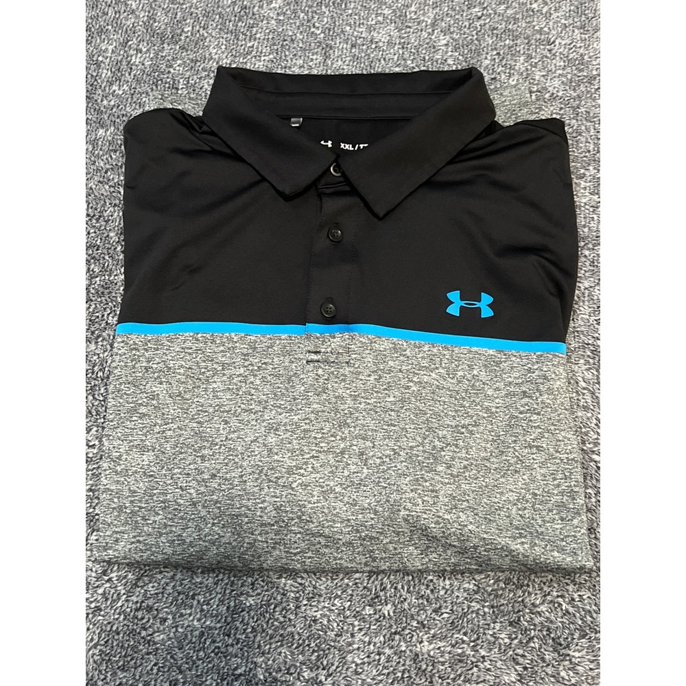 Under Armour Mens Playoff Polo Shirt XXL Black Grey Blue Colorblock 1327037-019 - Picture 13 of 13